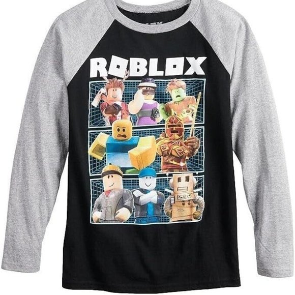 Roblox Youth Boys Multi-Character Black Shirt With Gray Long Sleeves New - Picture 1 of 5